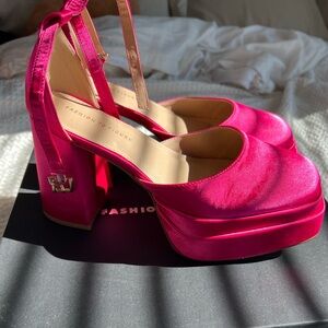 Pink Satin Platform Heels